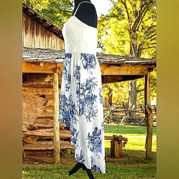 Boho XL Cottagecore Western Lace  Floral Ruffle Maxi High Low Going Out - Picture 5 of 10